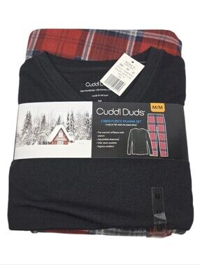 Cuddl Duds Men's Cabin Fleece Long Sleeve V Neck Shirt And Pajama Pant 2pc Set M